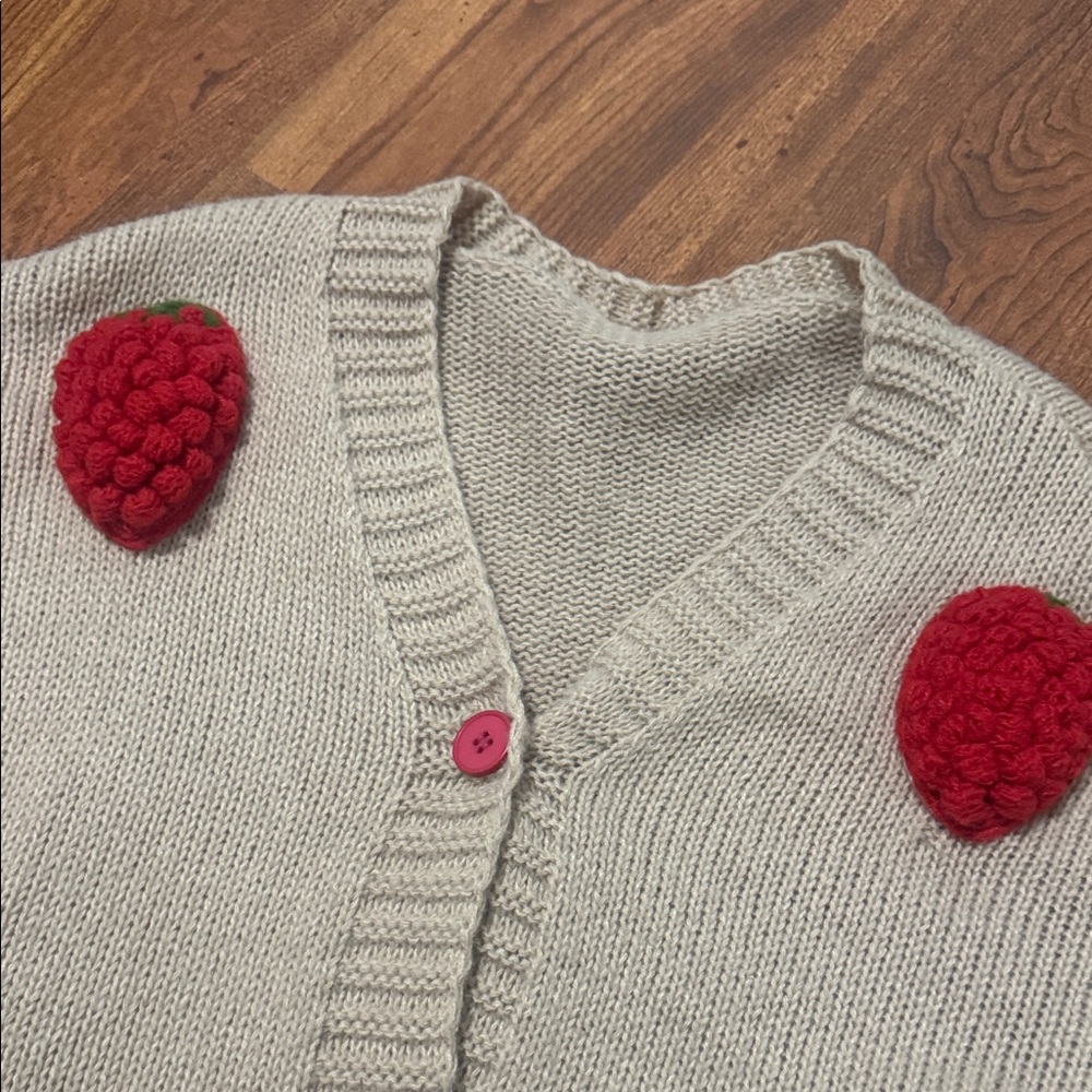 Strawberry Patterned Beige Sweater - image 7